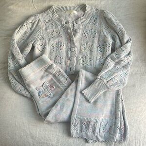 LoveShackFancy Matching Antique Pastel Rainbow Knit Set, Size S Top & XS bottom